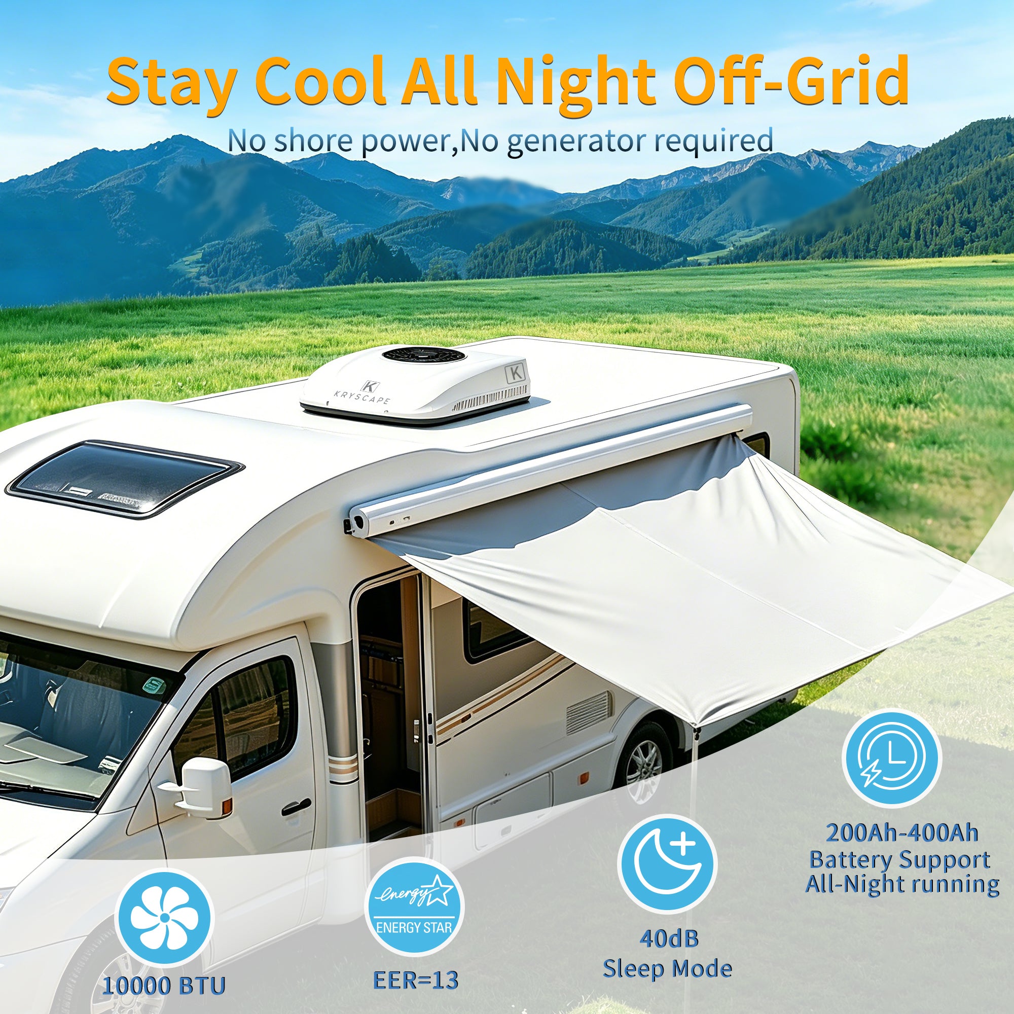 12V 10000BTU Rooftop RV Air Conditioner for RV, Van, Camper, Truck KrysCape