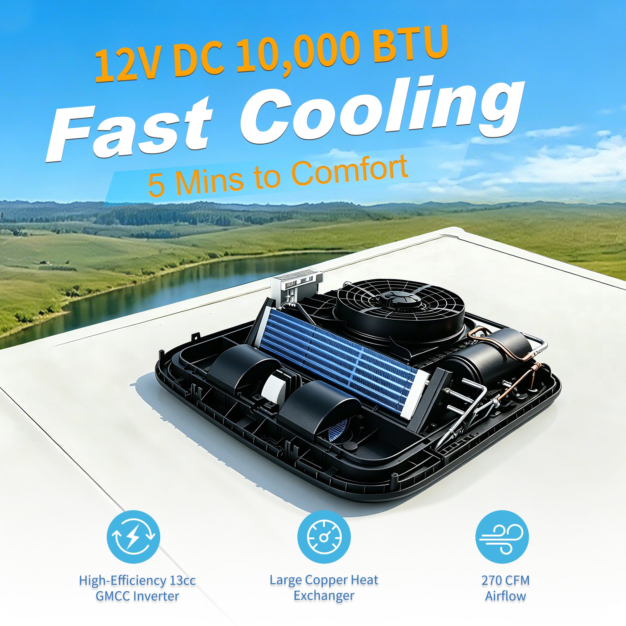 12V 10000BTU Rooftop RV Air Conditioner for RV, Van, Camper, Truck KrysCape