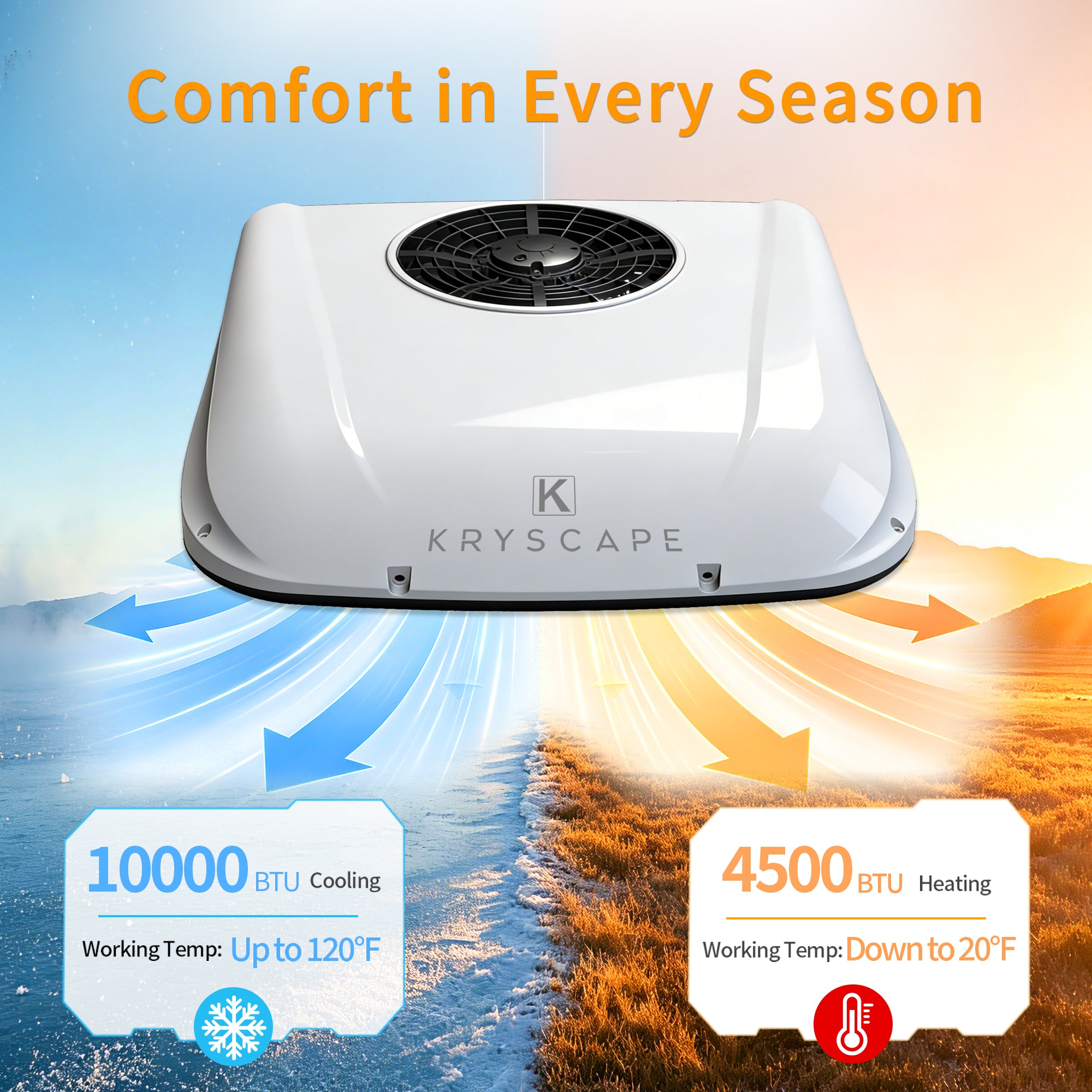 12V 10000BTU Rooftop RV Air Conditioner for RV, Van, Camper, Truck KrysCape